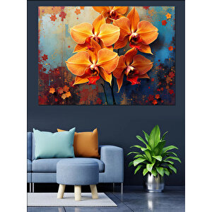 Turuncu Orkide Çiçek Buketi Dekoratif Kanvas - Mdf Ahşap Tablo 100x140 cm