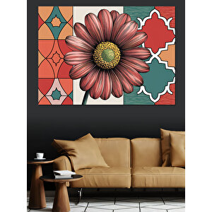 Renkli Motifli Çiçek Deseni Dekoratif Kanvas - Mdf Ahşap Tablo 70x100 cm