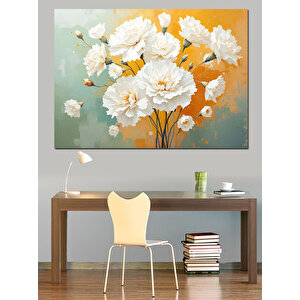 Beyaz Çiçek Buketi Dekoratif Kanvas - Mdf Ahşap Tablo 70x100 cm