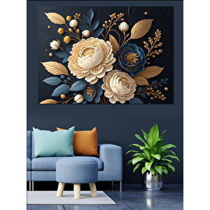 Altın Çiçek Detayları Dekoratif Kanvas - Mdf Ahşap Tablo 100x140 cm