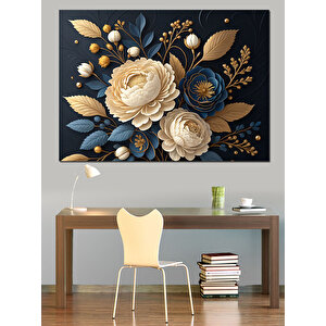 Altın Çiçek Detayları Dekoratif Kanvas - Mdf Ahşap Tablo 100x140 cm