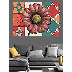 Renkli Motifli Çiçek Deseni Dekoratif Kanvas - Mdf Ahşap Tablo 50x70 cm