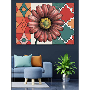 Renkli Motifli Çiçek Deseni Dekoratif Kanvas - Mdf Ahşap Tablo 50x70 cm