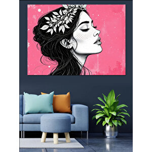 Çiçek Taçlı Kadın Dekoratif Kanvas - Mdf Ahşap Tablo 35x50 cm
