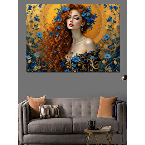 Kırmızı Saçlı Çiçek Kadın Dekoratif Kanvas - Mdf Ahşap Tablo 35x50 cm