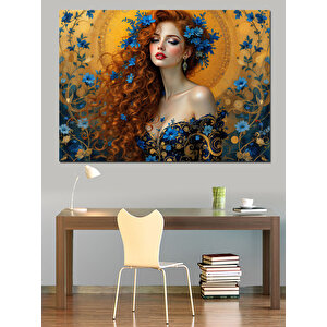 Kırmızı Saçlı Çiçek Kadın Dekoratif Kanvas - Mdf Ahşap Tablo 35x50 cm