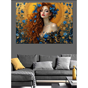 Kırmızı Saçlı Çiçek Kadın Dekoratif Kanvas - Mdf Ahşap Tablo 35x50 cm