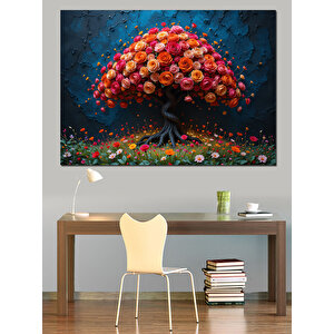 Renkli Çiçek Ağacı Dekoratif Kanvas - Mdf Ahşap Tablo 100x140 cm