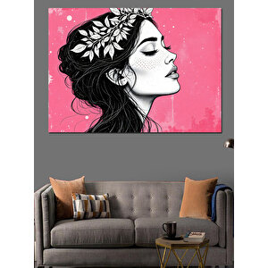 Çiçek Taçlı Kadın Dekoratif Kanvas - Mdf Ahşap Tablo 100x140 cm