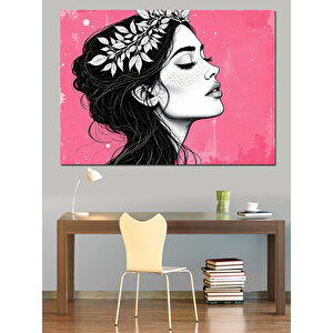 Çiçek Taçlı Kadın Dekoratif Kanvas - Mdf Ahşap Tablo 100x140 cm