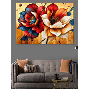 Renkli Çiçek Deseni Dekoratif Kanvas - Mdf Ahşap Tablo 70x100 cm