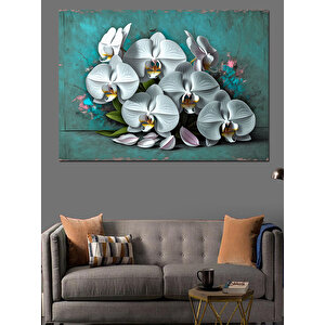 Beyaz Orkide Çiçek Aranjmanı Dekoratif Kanvas - Mdf Ahşap Tablo 50x70 cm