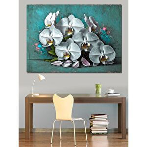 Beyaz Orkide Çiçek Aranjmanı Dekoratif Kanvas - Mdf Ahşap Tablo 50x70 cm