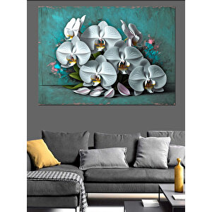Beyaz Orkide Çiçek Aranjmanı Dekoratif Kanvas - Mdf Ahşap Tablo 50x70 cm