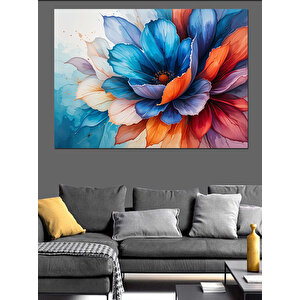 Canlı Renkli Çiçek Deseni Dekoratif Kanvas - Mdf Ahşap Tablo 100x140 cm