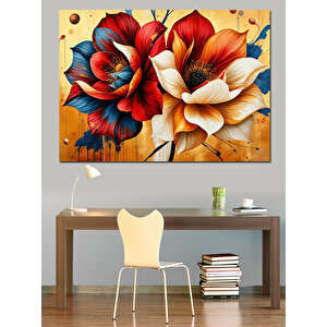 Renkli Çiçek Deseni Dekoratif Kanvas - Mdf Ahşap Tablo 25x35 cm