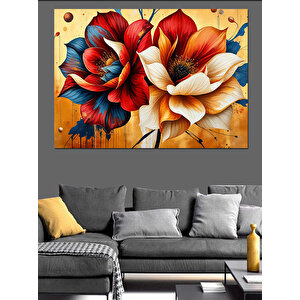 Renkli Çiçek Deseni Dekoratif Kanvas - Mdf Ahşap Tablo 25x35 cm