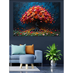 Renkli Çiçek Ağacı Dekoratif Kanvas - Mdf Ahşap Tablo 50x70 cm