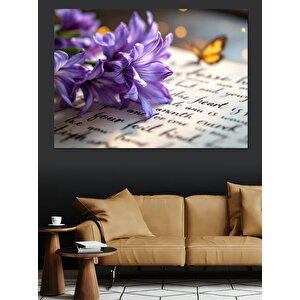 Mektup Üzerinde Mor Çiçek Dekoratif Kanvas - Mdf Ahşap Tablo 50x70 cm