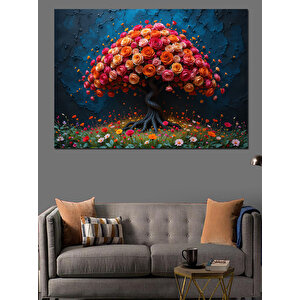 Renkli Çiçek Ağacı Dekoratif Kanvas - Mdf Ahşap Tablo 70x100 cm