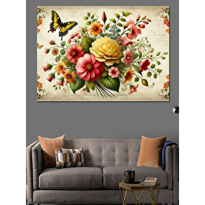 Kelebekli Çiçek Sanatı Dekoratif Kanvas - Mdf Ahşap Tablo