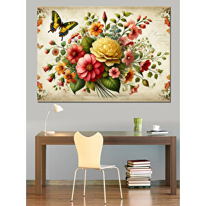 Kelebekli Çiçek Sanatı Dekoratif Kanvas - Mdf Ahşap Tablo