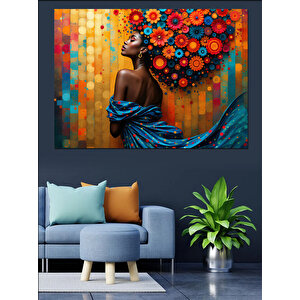 Çiçek Saçlı Renkli Kadın Dekoratif Kanvas - Mdf Ahşap Tablo 100x140 cm