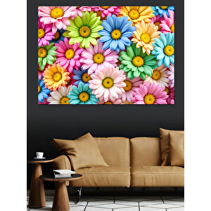 Renkli Çiçek Desenleri Dekoratif Kanvas - Mdf Ahşap Tablo 70x100 cm