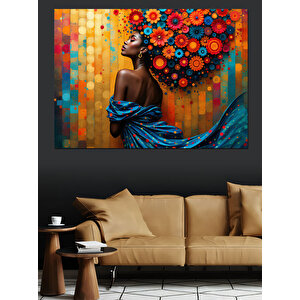 Çiçek Saçlı Renkli Kadın Dekoratif Kanvas - Mdf Ahşap Tablo 70x100 cm
