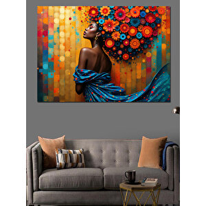 Çiçek Saçlı Renkli Kadın Dekoratif Kanvas - Mdf Ahşap Tablo 70x100 cm