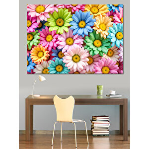 Renkli Çiçek Desenleri Dekoratif Kanvas - Mdf Ahşap Tablo 50x70 cm