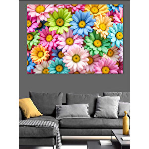 Renkli Çiçek Desenleri Dekoratif Kanvas - Mdf Ahşap Tablo 50x70 cm
