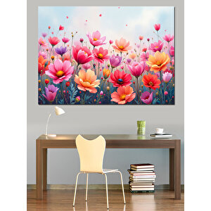Çiçek Bahçesi Dekoratif Kanvas - Mdf Ahşap Tablo 70x100 cm