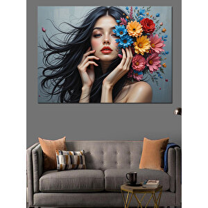 Çiçek Taçlı Kadın Dekoratif Kanvas - Mdf Ahşap Tablo 25x35 cm