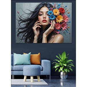 Çiçek Taçlı Kadın Dekoratif Kanvas - Mdf Ahşap Tablo 100x140 cm