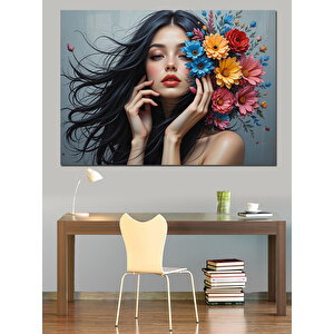 Çiçek Taçlı Kadın Dekoratif Kanvas - Mdf Ahşap Tablo 100x140 cm