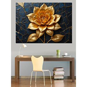 Altın Metalik Çiçek Dekoratif Kanvas - Mdf Ahşap Tablo 25x35 cm