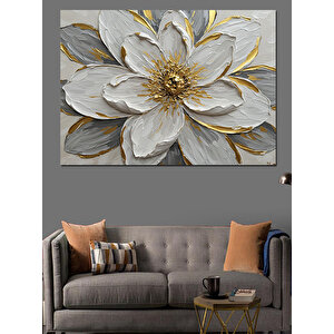 Altın Dokulu Büyük Çiçek Dekoratif Kanvas - Mdf Ahşap Tablo 100x140 cm