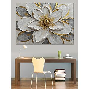 Altın Dokulu Büyük Çiçek Dekoratif Kanvas - Mdf Ahşap Tablo 100x140 cm