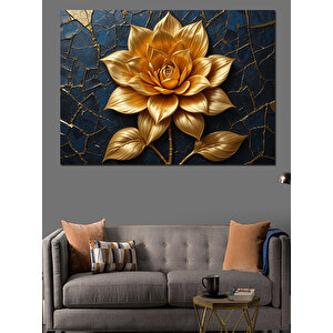 Altın Metalik Çiçek Dekoratif Kanvas - Mdf Ahşap Tablo 50x70 cm