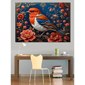 Çiçek Desenli Renkli Kuş Dekoratif Kanvas - Mdf Ahşap Tablo 70x100 cm