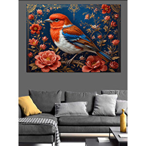 Çiçek Desenli Renkli Kuş Dekoratif Kanvas - Mdf Ahşap Tablo 70x100 cm