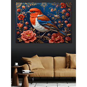 Çiçek Desenli Renkli Kuş Dekoratif Kanvas - Mdf Ahşap Tablo 25x35 cm