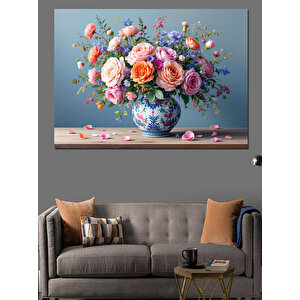Vazoda Pembe Çiçek Buketi Dekoratif Kanvas - Mdf Ahşap Tablo 70x100 cm