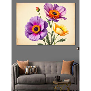 Renkli Çiçek Desenli Çizim Dekoratif Kanvas - Mdf Ahşap Tablo 25x35 cm