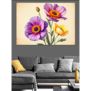 Renkli Çiçek Desenli Çizim Dekoratif Kanvas - Mdf Ahşap Tablo 25x35 cm