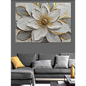 Altın Dokulu Büyük Çiçek Dekoratif Kanvas - Mdf Ahşap Tablo 35x50 cm