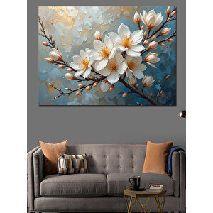 Açan Beyaz Çiçek Dalları Dekoratif Kanvas - Mdf Ahşap Tablo 50x70 cm