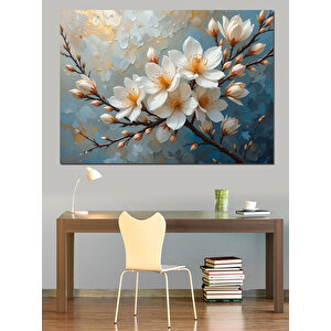 Açan Beyaz Çiçek Dalları Dekoratif Kanvas - Mdf Ahşap Tablo 50x70 cm