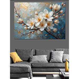 Açan Beyaz Çiçek Dalları Dekoratif Kanvas - Mdf Ahşap Tablo 50x70 cm